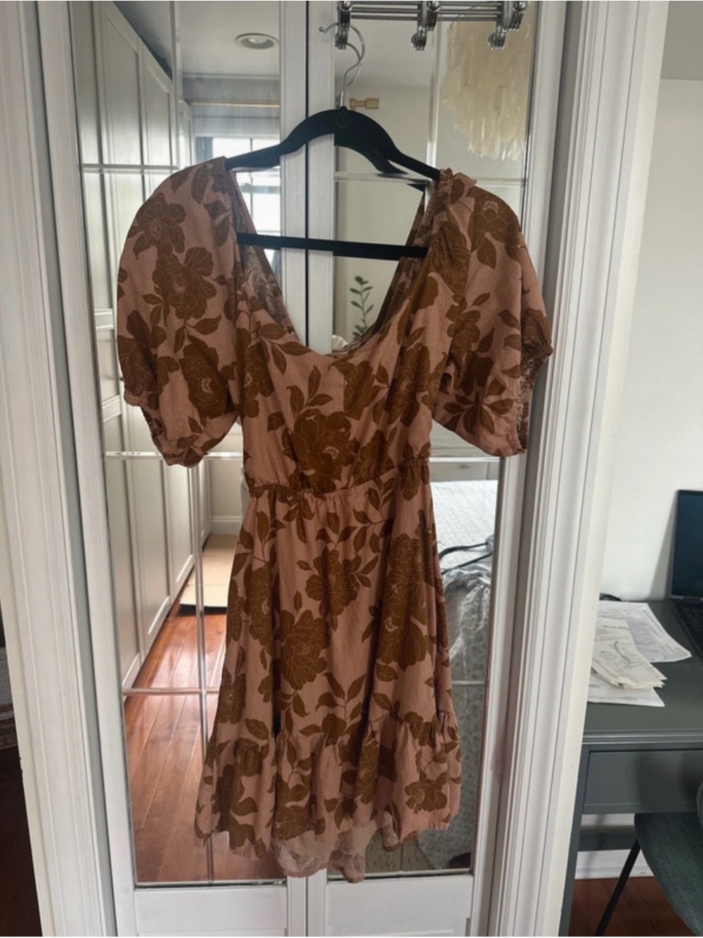 saltwater LUXE Rose Mini Dress with Brown Floral Print